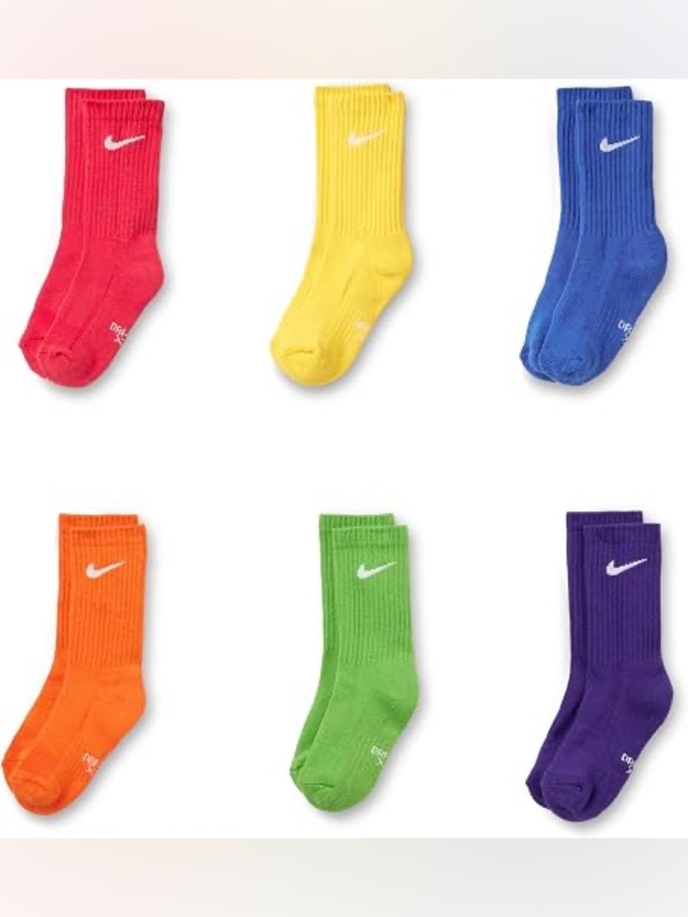 Nike Dri-fit Everyday Cotton cushioned Multicolor crew socks swoosh logo 6 pairs